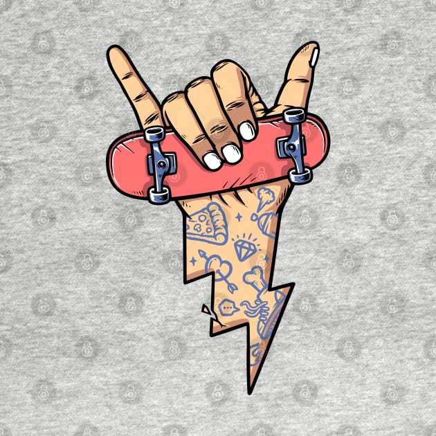 skateboarding shaka hand with lightning shape by gunaone design